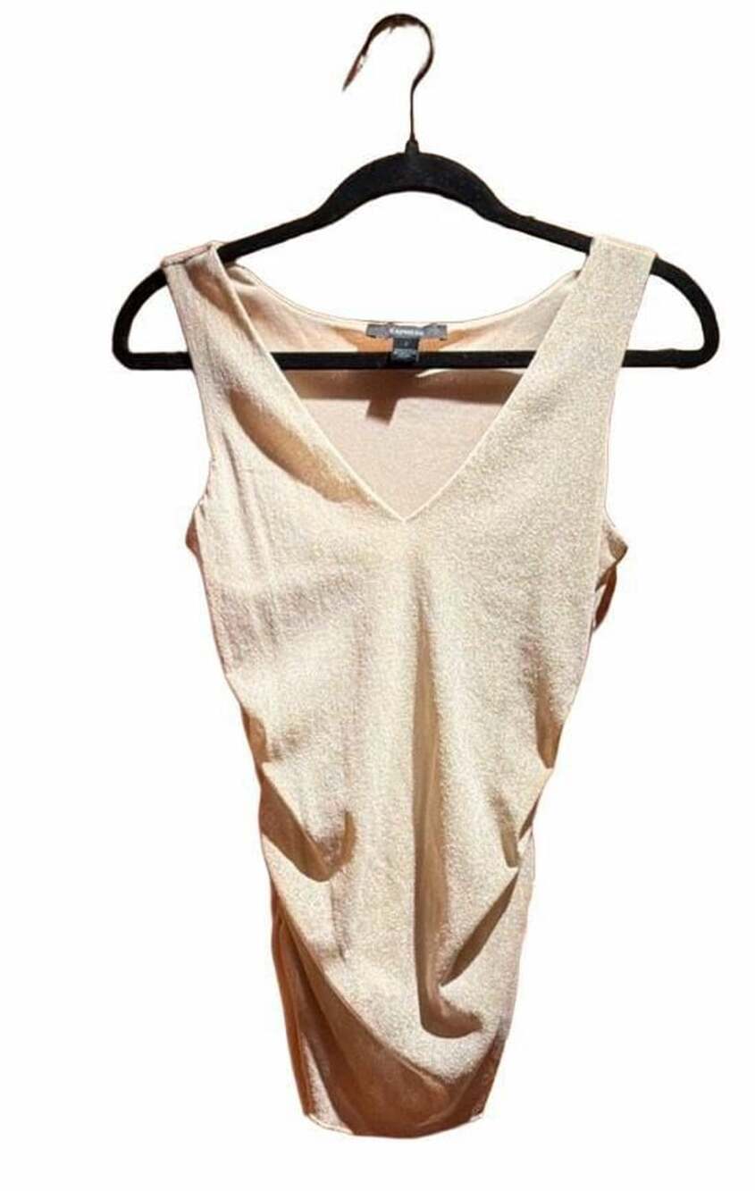 Express Metallic Gold V-Neck Sleeveless Ruched Side Tank Top